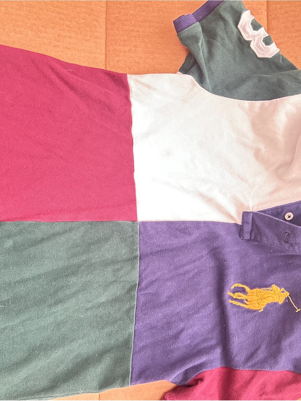 Polo by Ralph Lauren Colorblock Polo in Magenta, White, Purple & Forest Green